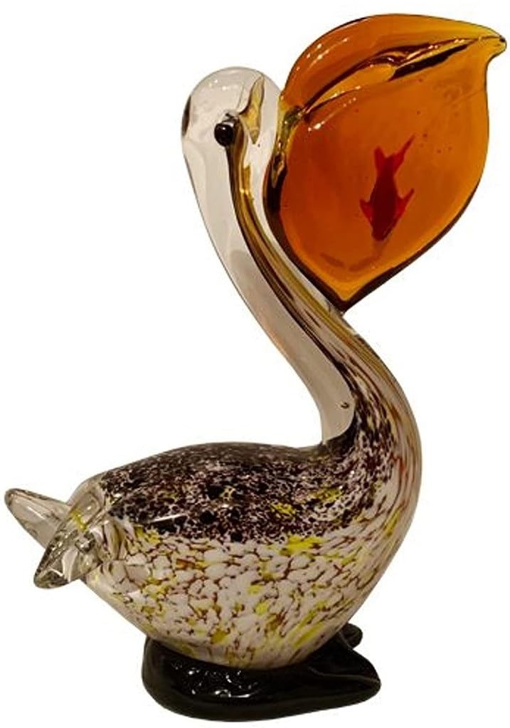Glass Pelican with Fish in Bill 6 Inches X 7 Inches
