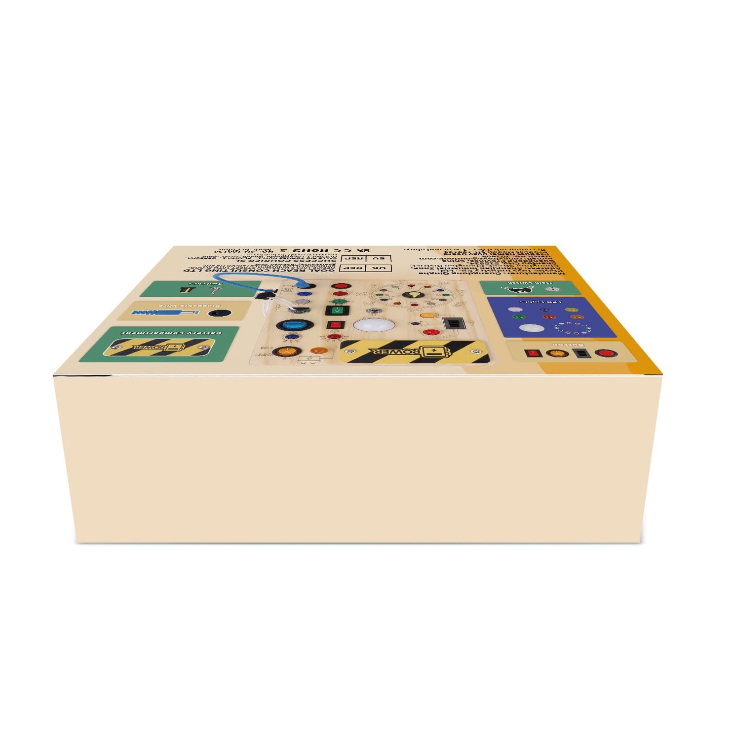 Iabedi Busy Board, Montessori Toy for 1-3 Years Old, Wooden Toddler Sensory Travel Toy, Ideal Gift for 1+ Year Old Boys (Busy Board Plus V2), Medium, Yellow