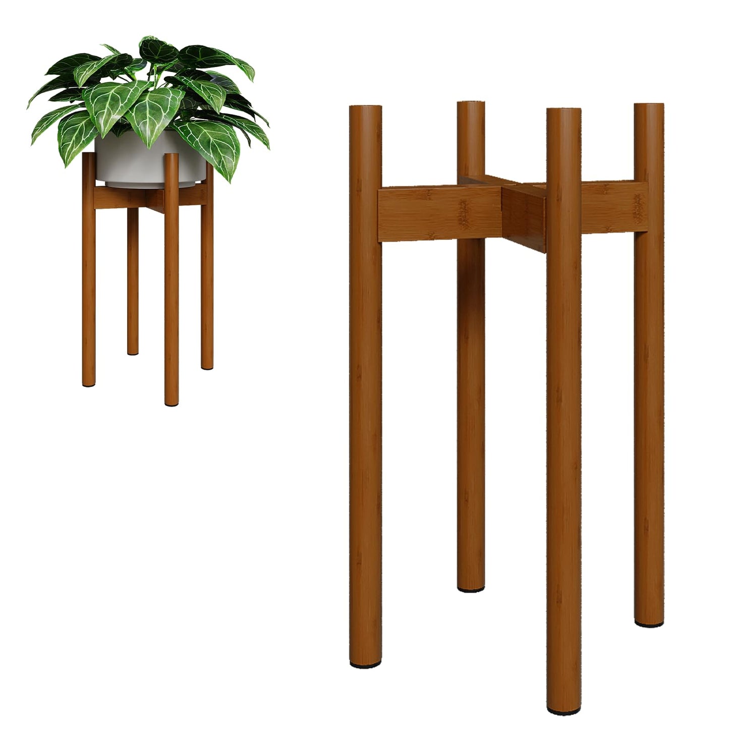 GENTINGBRO Adjustable Plant Stand Indoor, Bamboo Plant Stand Fits 8 9 10 11 12 Inches, Small Corner Planter Holder for Indoor Plants, Single Floor Plant Stands for Living Room Balcony, Light Brown Tall