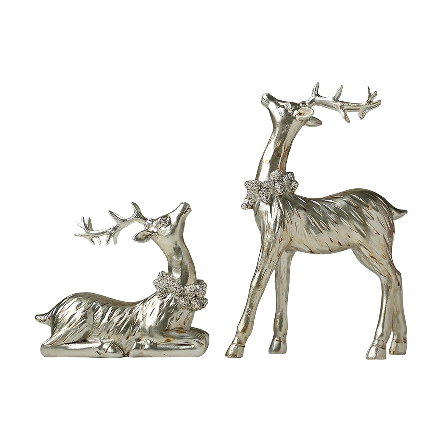 Zensounding 2PCS Christmas Deer Pendant Bedding and Standing Gold Deer Resin Home Decoration Suitable for Fireplace Living Room Dining Table Christmas Decoration (Silvery)