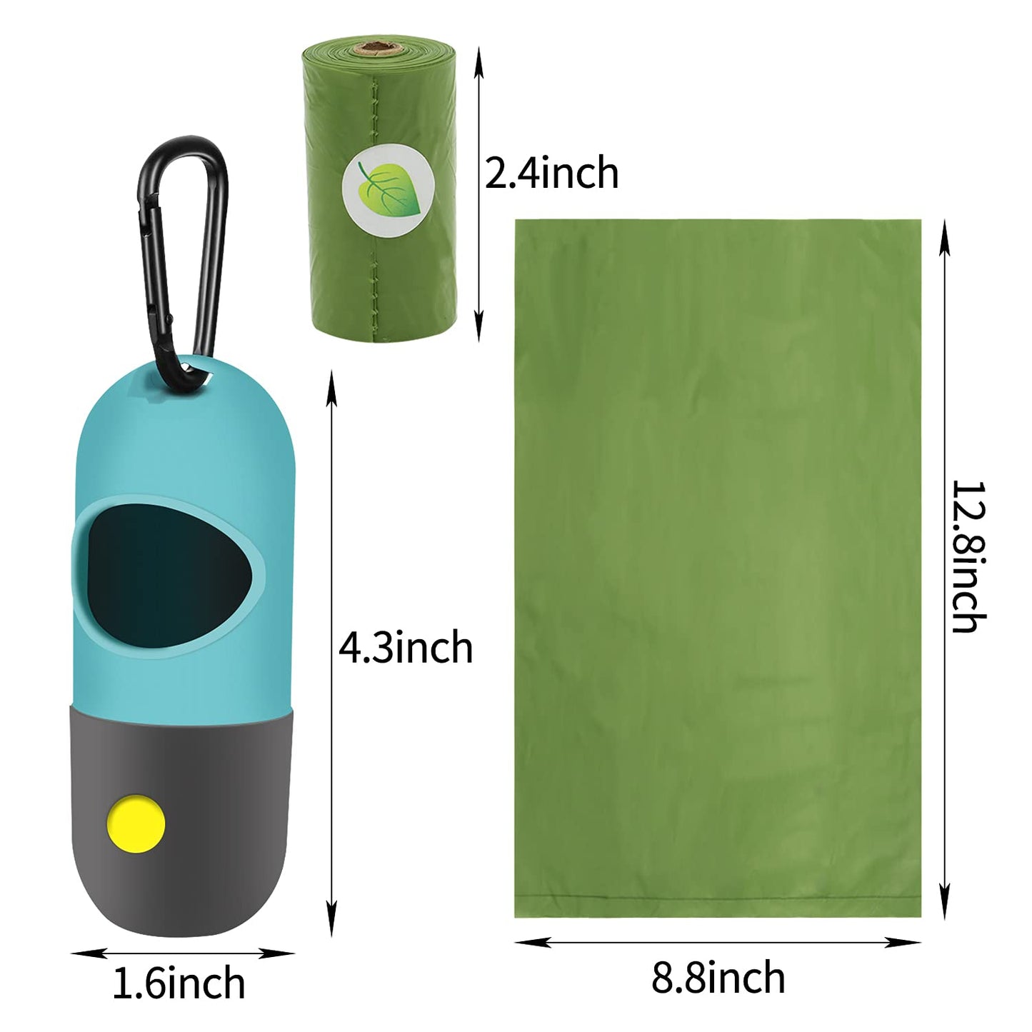 2 Pack Dog Poop Bag Dispenser with Built-in LED Flashlight, Pet Waste Bag Holder for Leash with Carabiner Clip for Lead Leash, 2 Rolls Leak-proof Doggy Waste Bags for Dog Walking, Blue,Eliamo