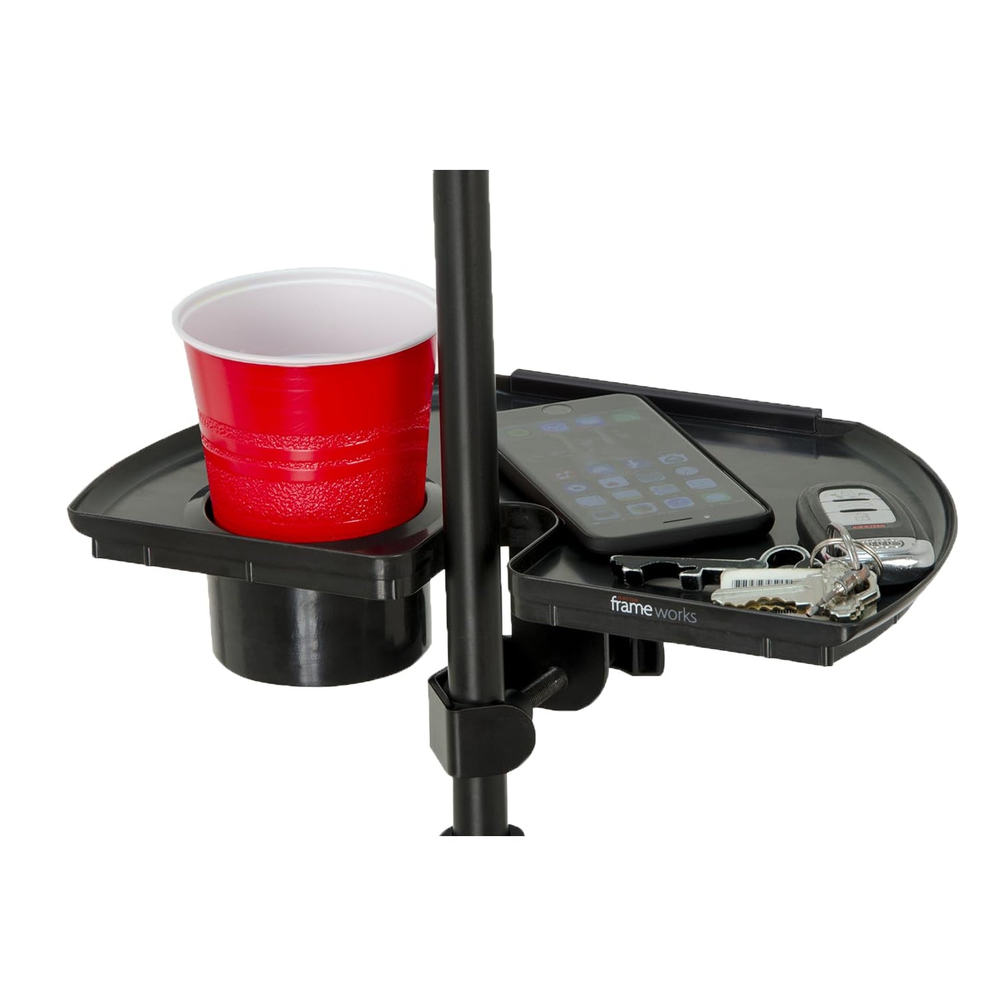 Gator Frameworks Microphone Stand Accessory Tray with Drink Holder and Guitar Pick Tab, 12" x 7" (GFW-MIC-ACCTRAY)