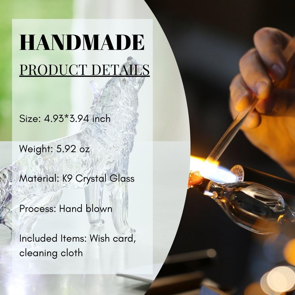 Crystal Glass Wolf Figurine Dazzle Clear Howling Wolf Statue Hand Blown Glass Animal Sculpture Collectible Paperweight