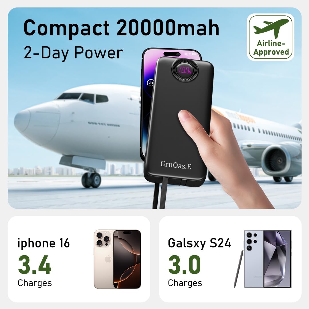 Portable Charger 20000mAh,22.5W Fast Charging Power Bank, Cell Phone Replacement Battery with 5 Output 2 Input for iPhone 16/15 Plus/15 Pro Pro Max,Samsung Galaxy,and More(1 Pack,Pearl Black)