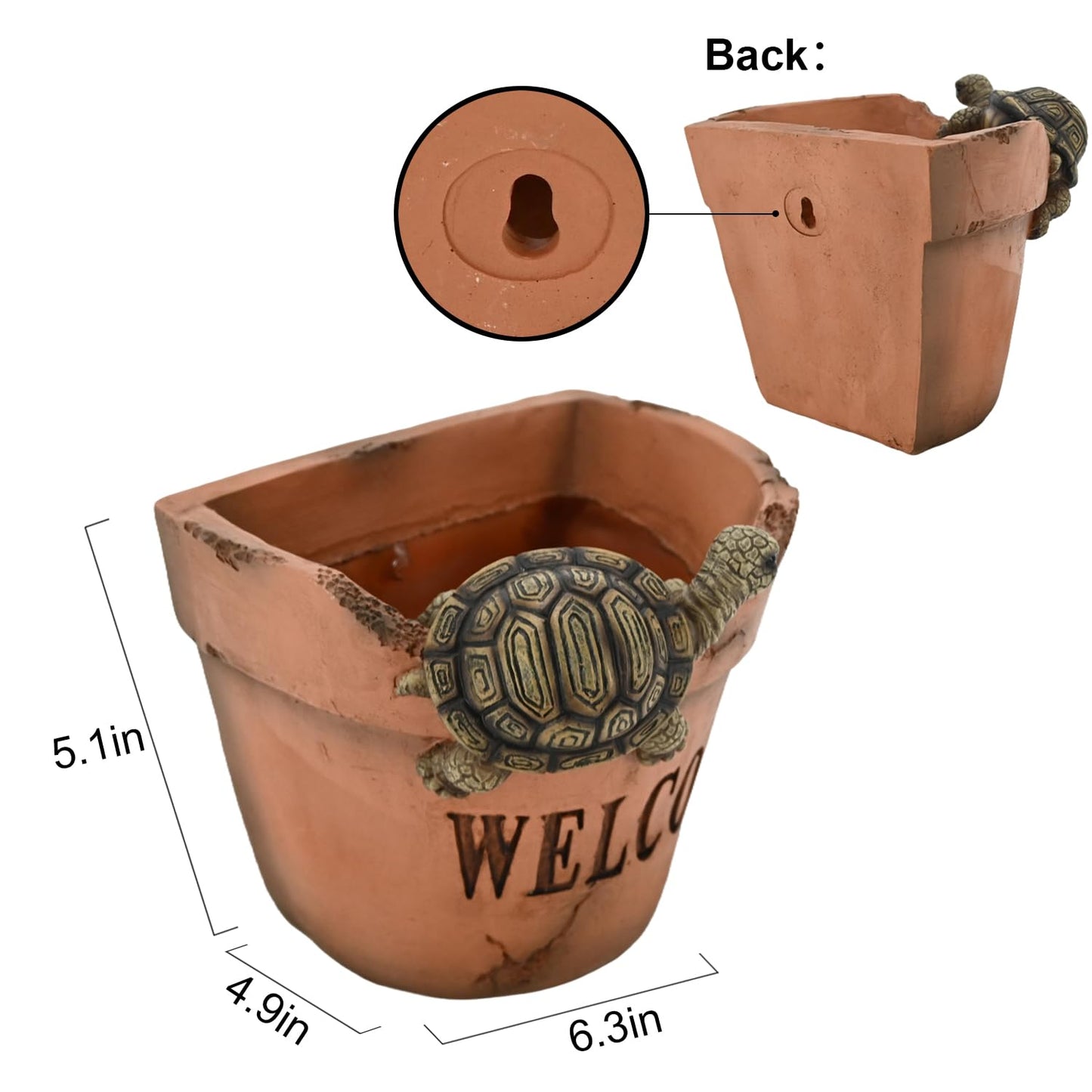 Juliahestia Rustic Turtle Welcome Wall Planter Pot Resin Clay Look Cute Planters for Indoor Outdoor Dry & Artificial Flowers Planters for Porch Garden Pots Gift for Garden Lovers