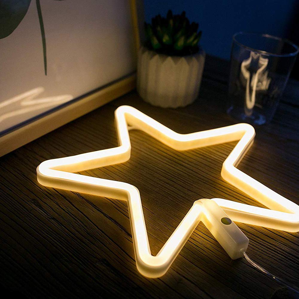ENUOLI LED Neon Sign Star Neon Lights Warm White Neon Wall Light Star Night Light LED Lights Wall Decoration Art for Girls Bedroom Living Room Christmas Party as Kids Gift