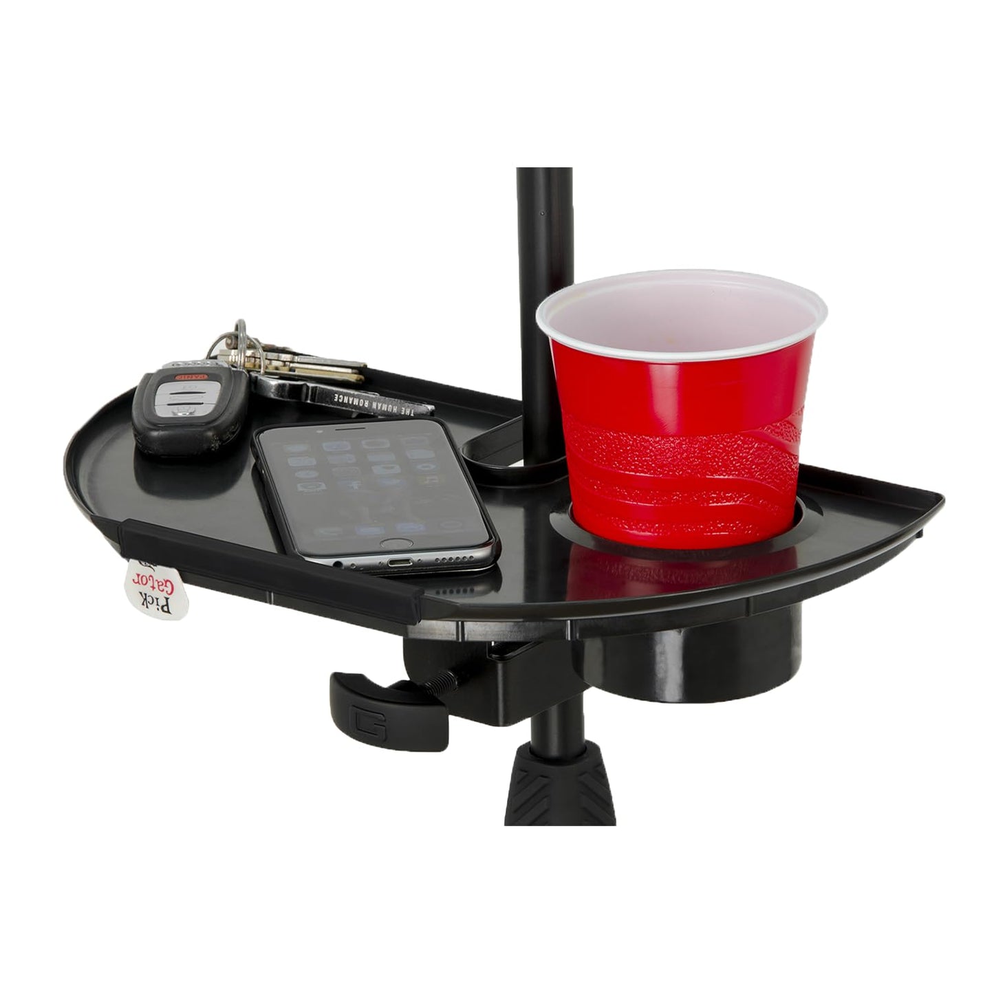 Gator Frameworks Microphone Stand Accessory Tray with Drink Holder and Guitar Pick Tab, 12" x 7" (GFW-MIC-ACCTRAY)