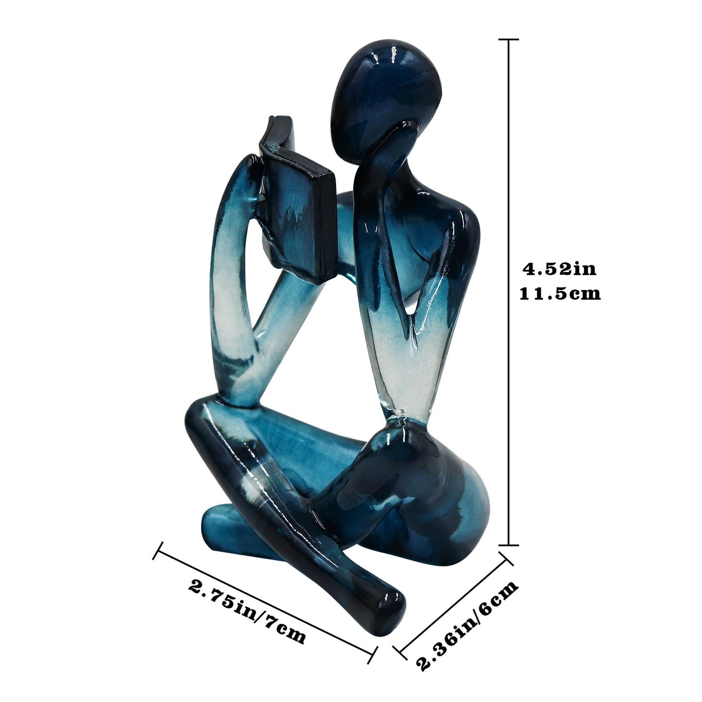 Reading Women Statue, Translucent Blue Resin Thinker Sculptures, Abstract Art Ornament, Modern Aesthetic Figurine Decoration for Home Living Room Bedroom Office Shelf Table Desk Bookshelf Decor