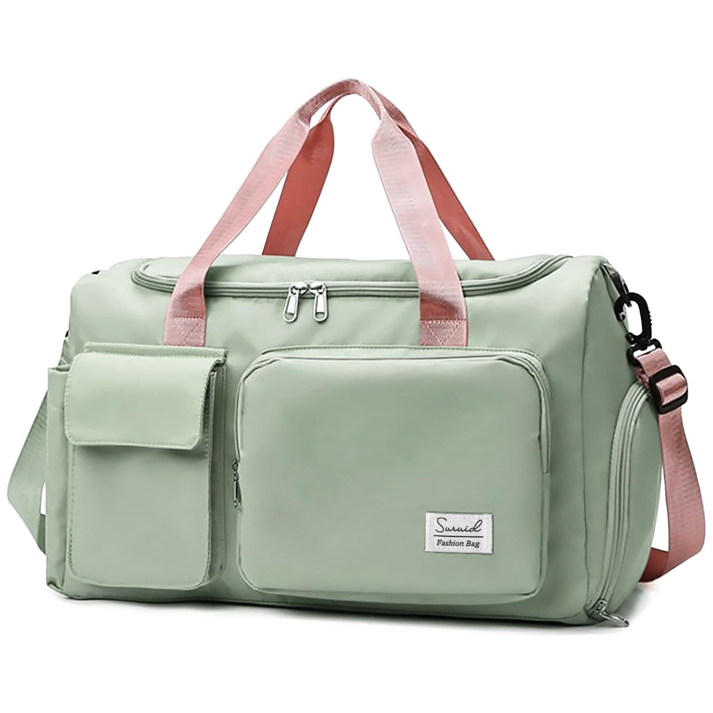 Suruid Travel Duffel Bag with Shoes Compartment Sports Gym Bag with Dry Wet Separated Pocket for Men and Women, Overnight Bag Weekender Bag Training Handbag Yoga Bag - Green Pink