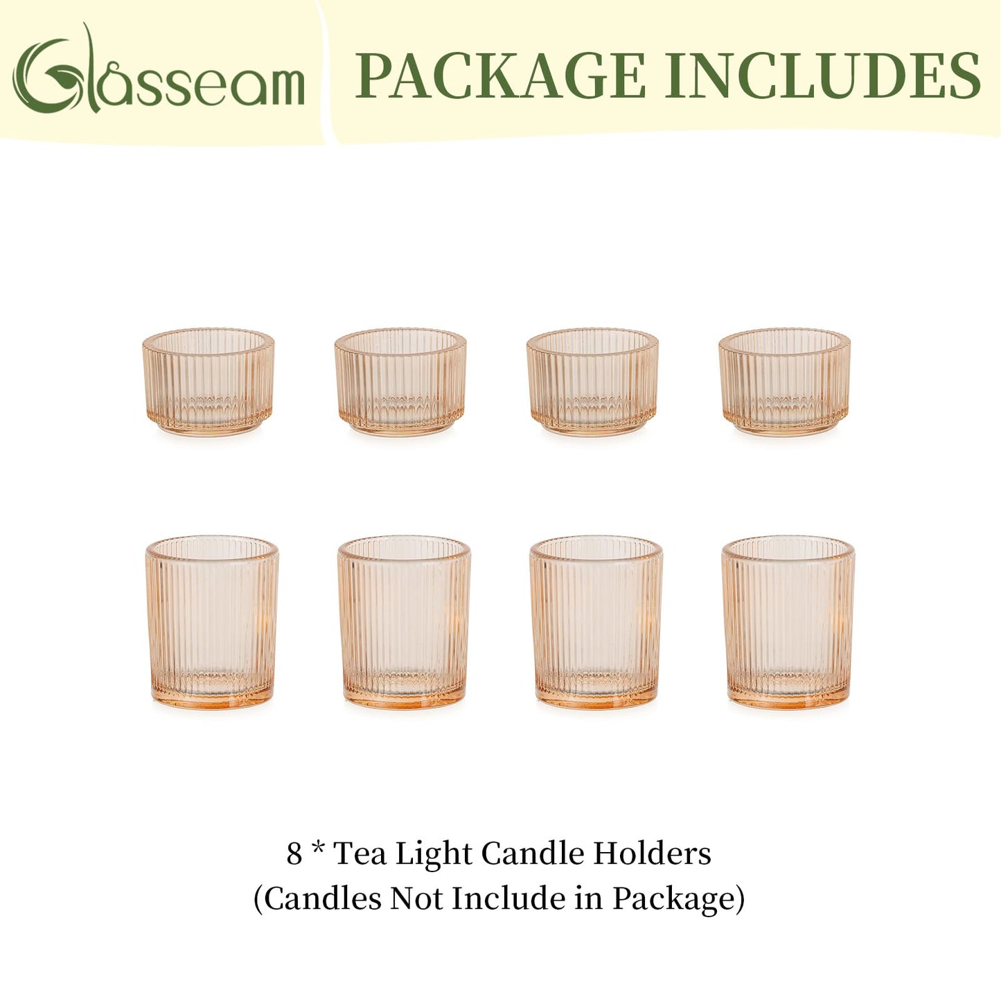 Glasseam Gold Votive Candle Holders: 8 Pcs Ribbed Glass Tealight Candle Holder Set Tea Light Holders Wedding Decorations for Reception Modern Home Decor Centerpiece Gifts