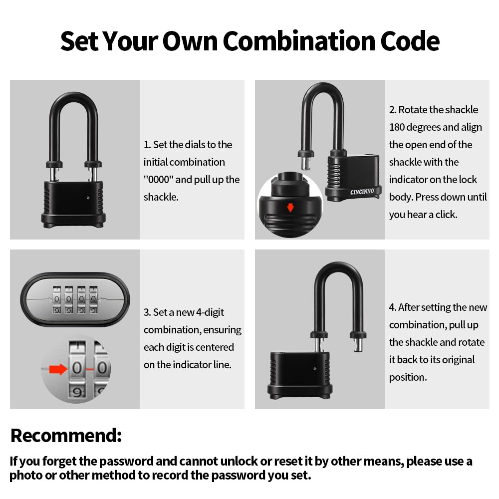 CINCINNO Heavy Duty Outdoor Combination Lock, 2 in. Wide Weatherproof Combo Lock for Outdoor Use,12 Pack