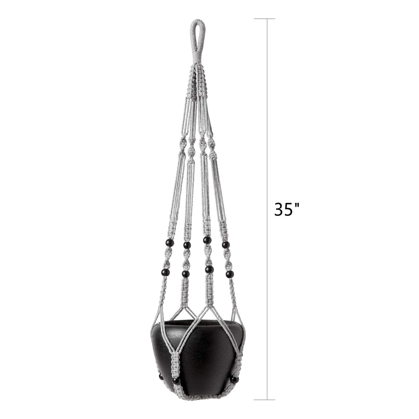 Mkono Macrame Plant Hanger Indoor Hanging Planter Basket with Wood Beads Decorative Flower Pot Holder No Tassels for Indoor Outdoor Boho Home Decor 35 Inch, Grey, Set of 2 (POTS NOT Included)