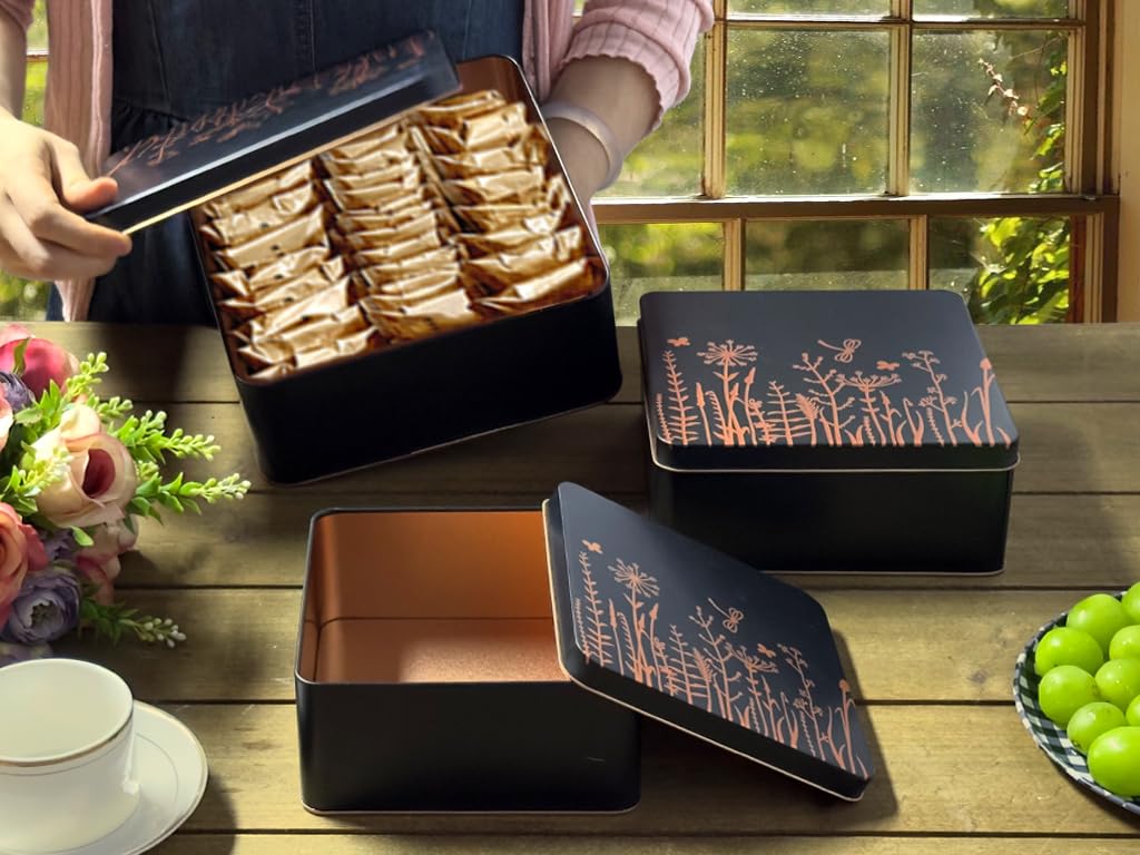 PHILPETY Decorative Storage Box Rural Tin Gift Box Tinplate Candy Cookie Box Square Candy Storage Containers with Lids for Chocolate Candy Tea Coffee Cosmetics Jewelry Photos Gift Case 3Pcs, M3-02