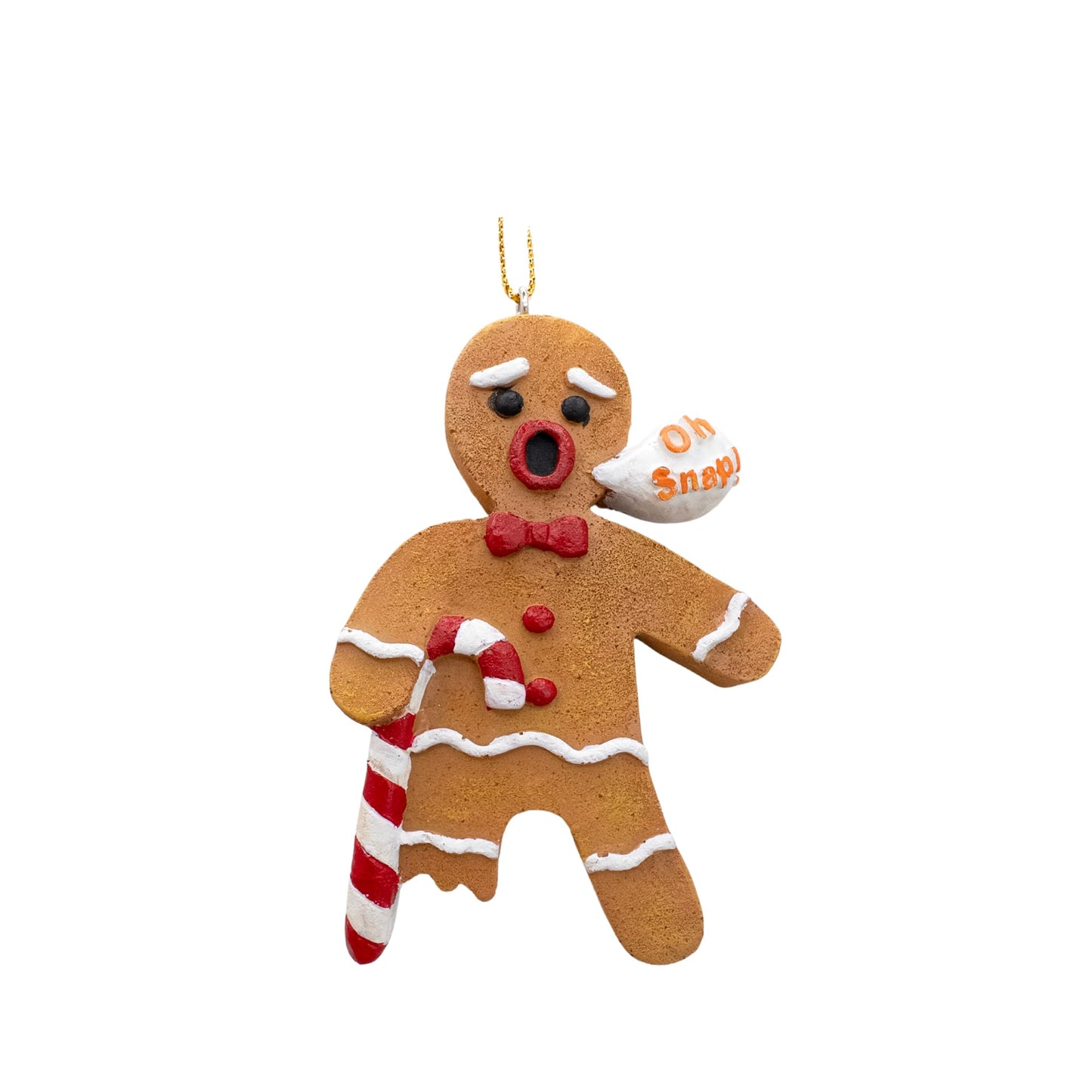 Gingerbread Man Cookie Oh Snap! Broken Leg Candy Cane Crutch Funny Christmas Tree Ornament