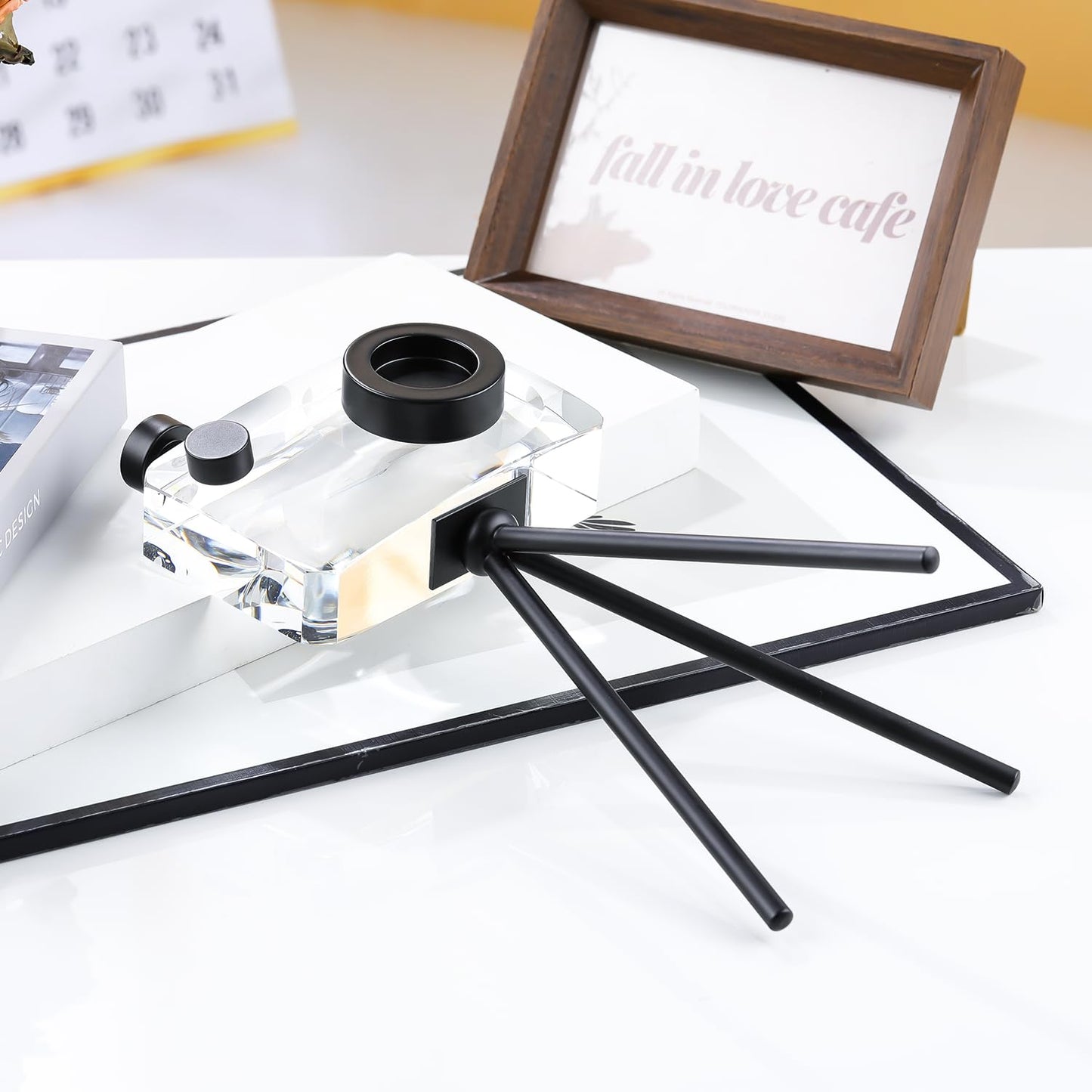 JOASURA Crystal Camera Model Statues- Small Black with Bracket 3.94x5.12inch 2.2LB,Camera Crafts Collectible Figurine Home Desktop Decoration