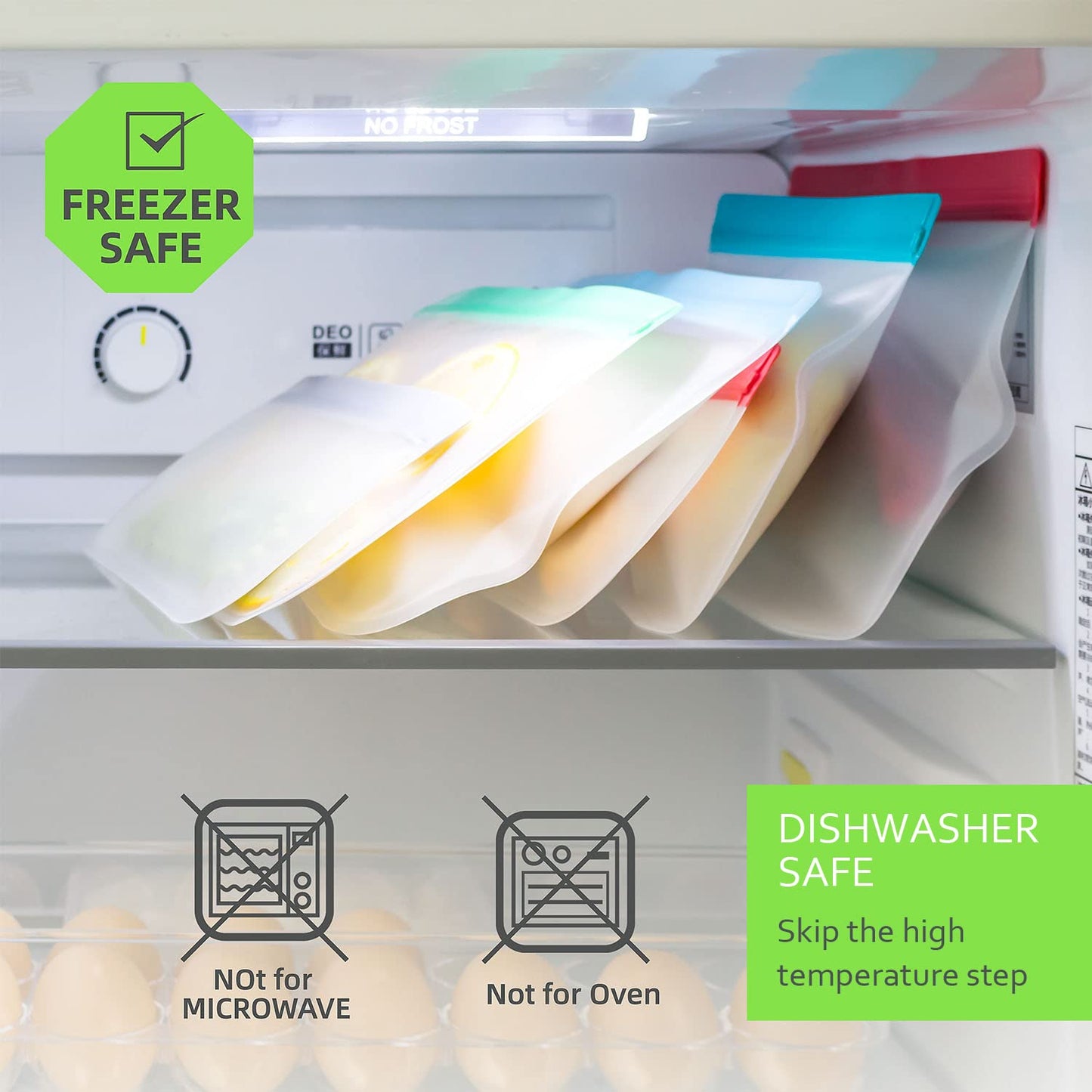 12 Pack Reusable Food Storage Bags - BPA-Free, Leakproof Food Bags - Includes 4 Gallon, 4 Sandwich, and 4 Snack Bags - Ideal Solution for Safe and Convenient Freezer Storage.