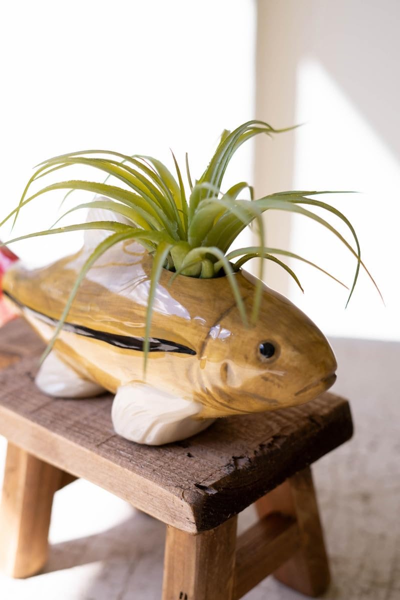 Kalalou Fish Vases, Set of Two, 9.5-inches Length, Ceramic