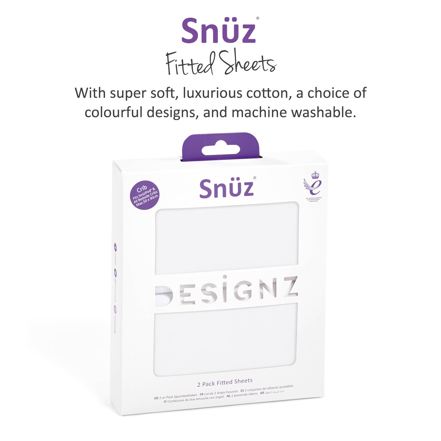 2 Pack Crib Fitted Sheets 44 x 80cm – White – Light, Breathable & Luxurious Jersey Cotton Made to Last & Designed to Fit SnüzPod Bedside Cribs