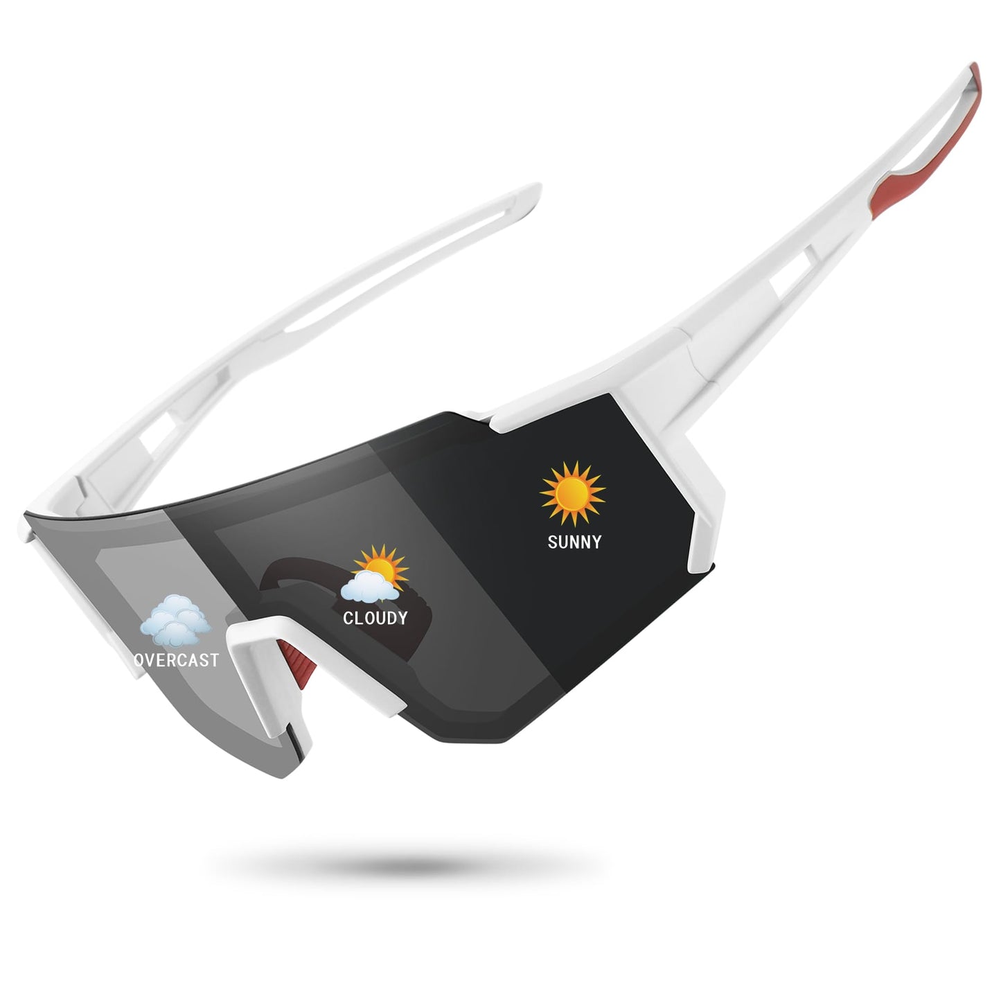STORYCOAST Polarized Sports Sunglasses for Men Women,Driving Fishing Cycling Mountain Bike Sunglasses UV400 Protection White Frame-photochromic Lens