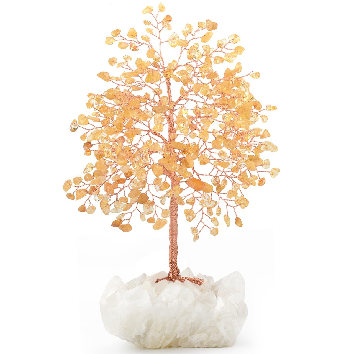 MASGEMES Gemstone Crystal Tree of Life,Natural Citrine with Row Clear Quartz Base,Chakra Healing Crystals Positive Energy Fengshui Decor Bonsai Money Tree,Home Decor Gift Height 8.5-9 Inches
