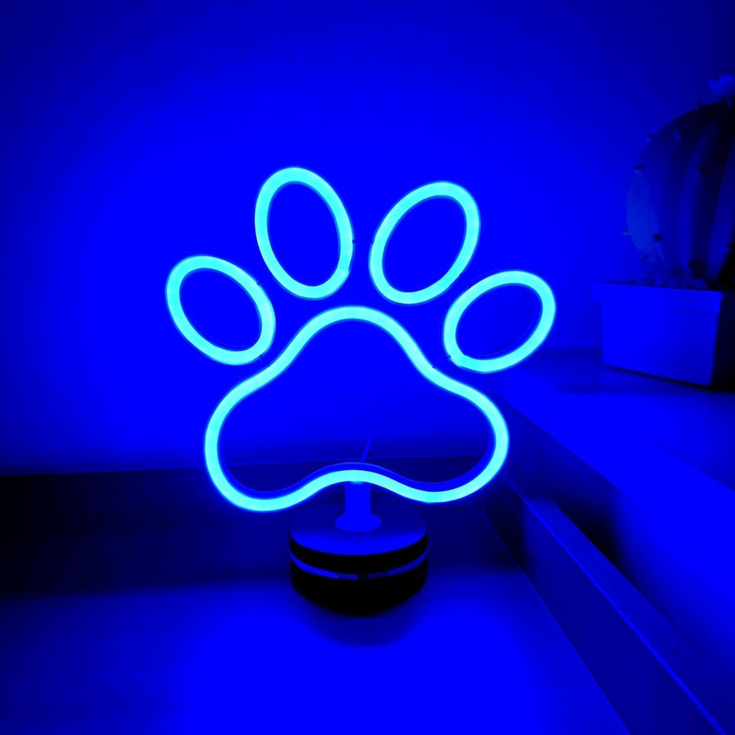 Dog Paw Neon Sign Lamp Dimmable LED with Standable Base and Touchable Switch,USB or 3-AA Battery Powered Neon Signs LED Desktop Wall Decoration for Party, Bedroom ,Birthday Christmas Gift