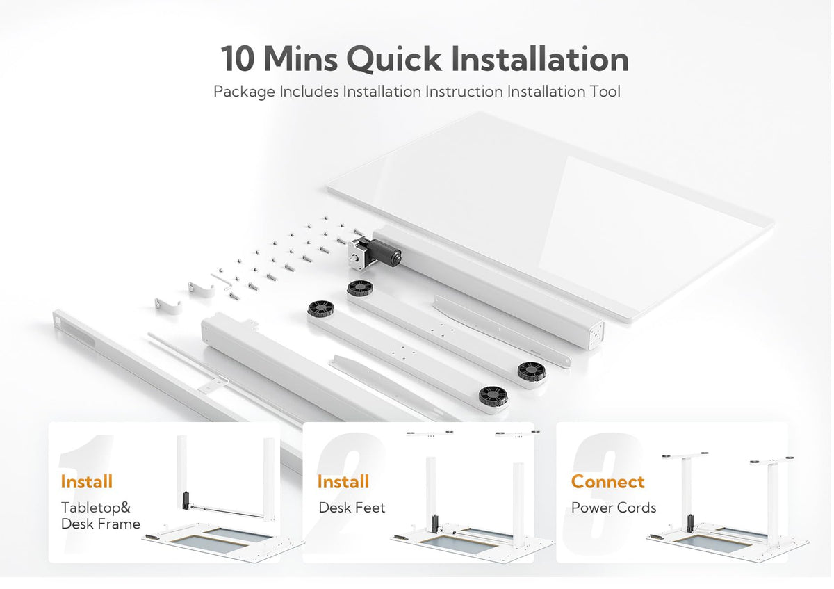 Claiks Small Glass Standing Desk, 35x20 Inch Electric Standing Desk Adjustable Height Quick Install for Computer Workstations, Super White