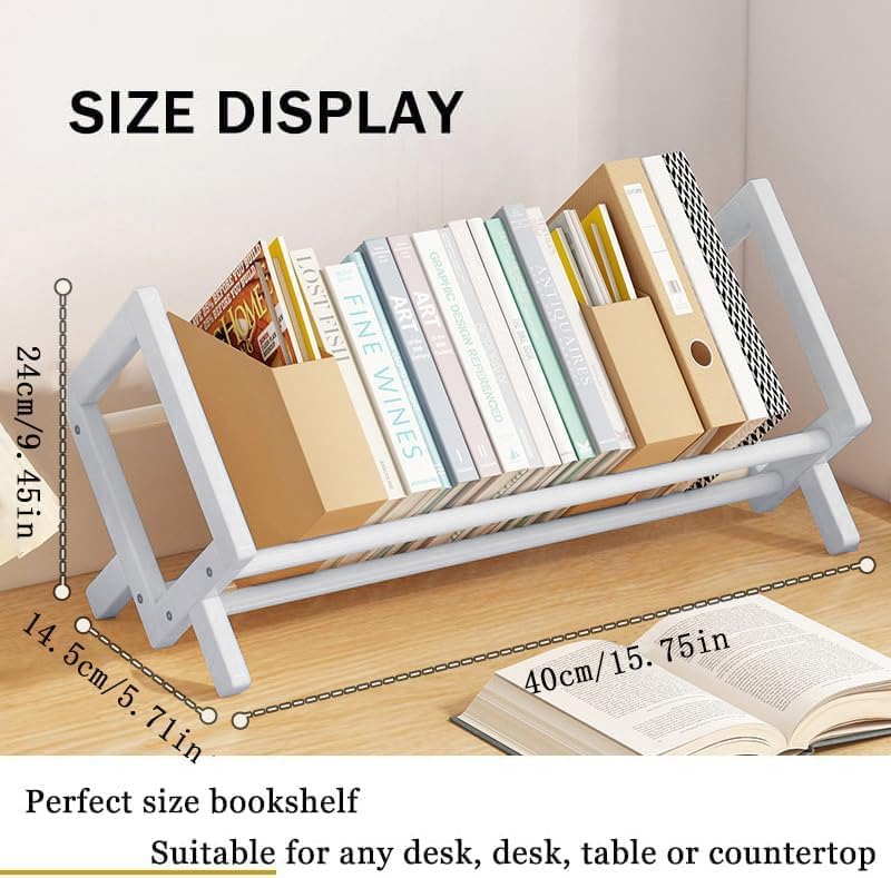 Fox Claw Wood Tilting Bookcase in Living Room/Home/Office, Desktop Book Shelf Organizer Bookshelves Storage Rack for CDs/Magazine/Books Display (White, 16"-L)