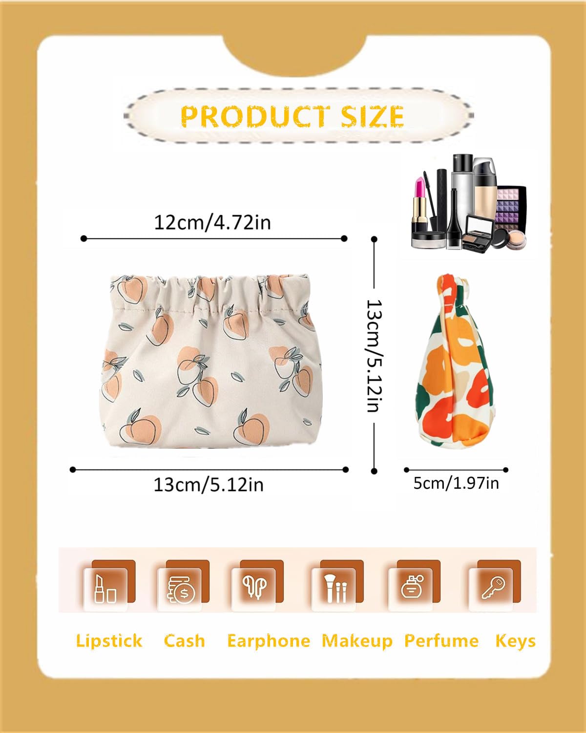 Gepehoho Small Pouches for Purse, 3pcs Portable Mini Makeup Bag, No Zipper Self-closing Accessories Organizer for Cosmetics Headphones Jewelry (D)