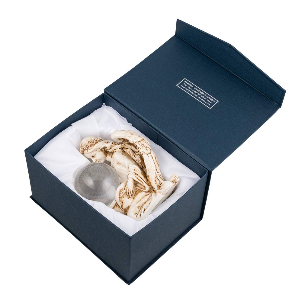Amlong Crystal Angel Statue Figurine and 2.5" Diameter Clear Crystal Ball with Gift Box