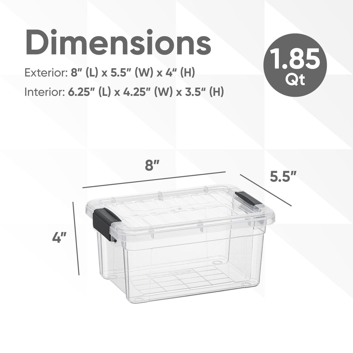 Superio Clear Plastic Storage Bin with Lid, 1.75 Qt, Non-Toxic, BPA Free, Odor Free, Organizer Storage Box, Stackable Plastic Tote for Home, Garage, School, and Office, X-Small