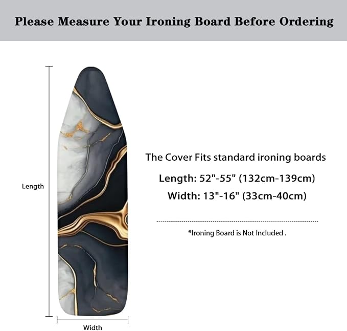 Black Gold Marble Ironing Board Cover Standard Size Iron Board Cover