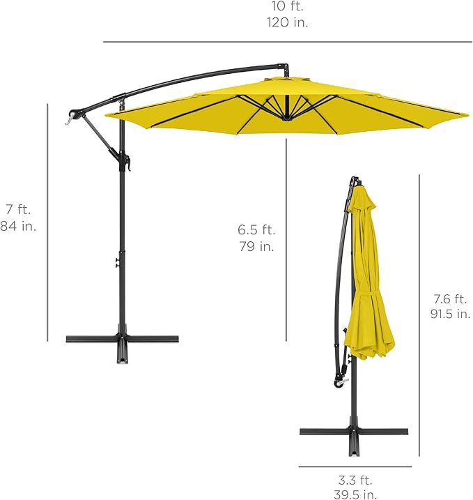 Best Choice Products 10ft Offset Cantilever Hanging Market Patio Umbrella, 8 Sturdy Ribs, Easy Adjustment - Yellow