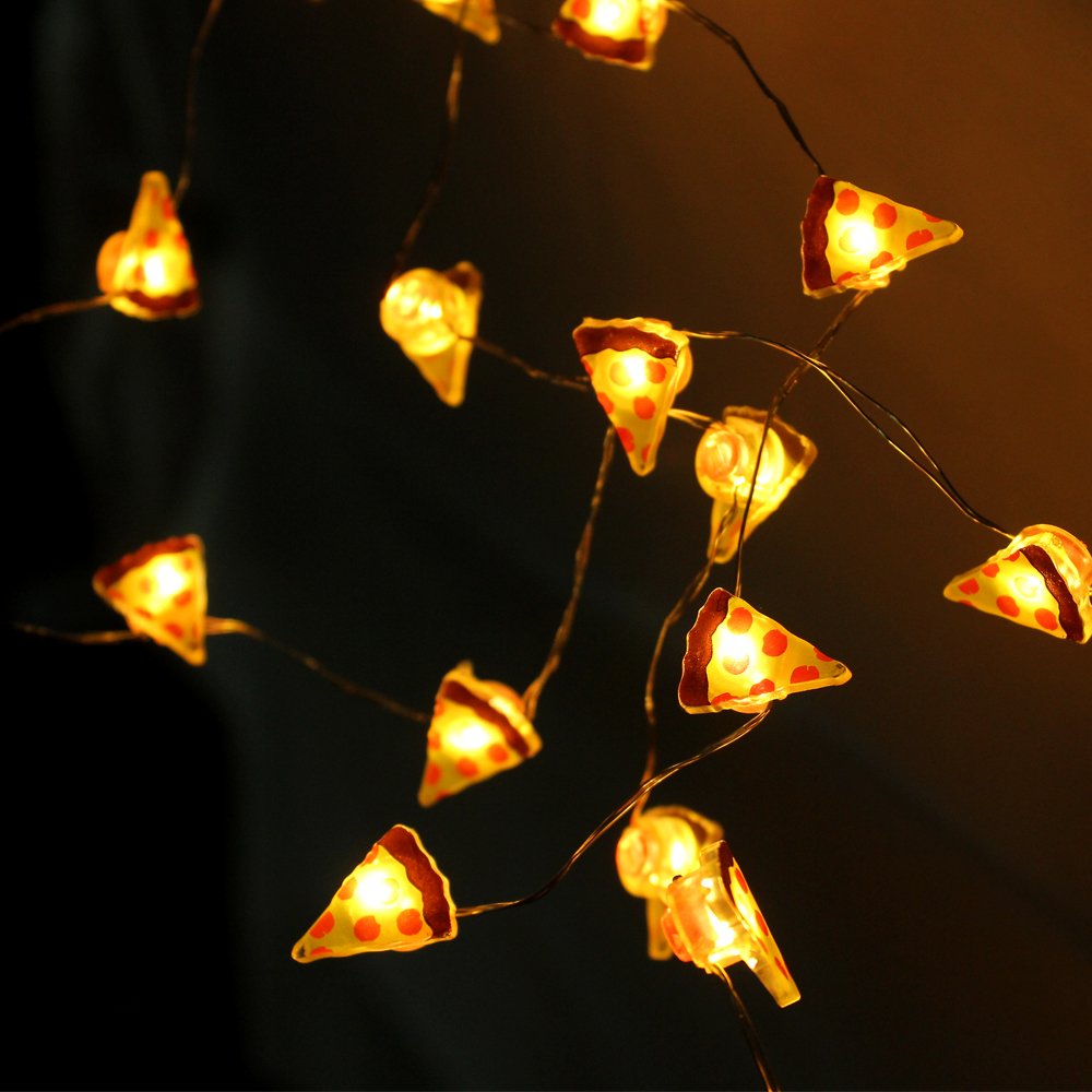 MUMENG String Light LED Pizza Shape 20 LEDs Silver Wire Warm White Battery Power Indoor Fairy String Lights for Home, Business Decor,Restaurant,Dining Room