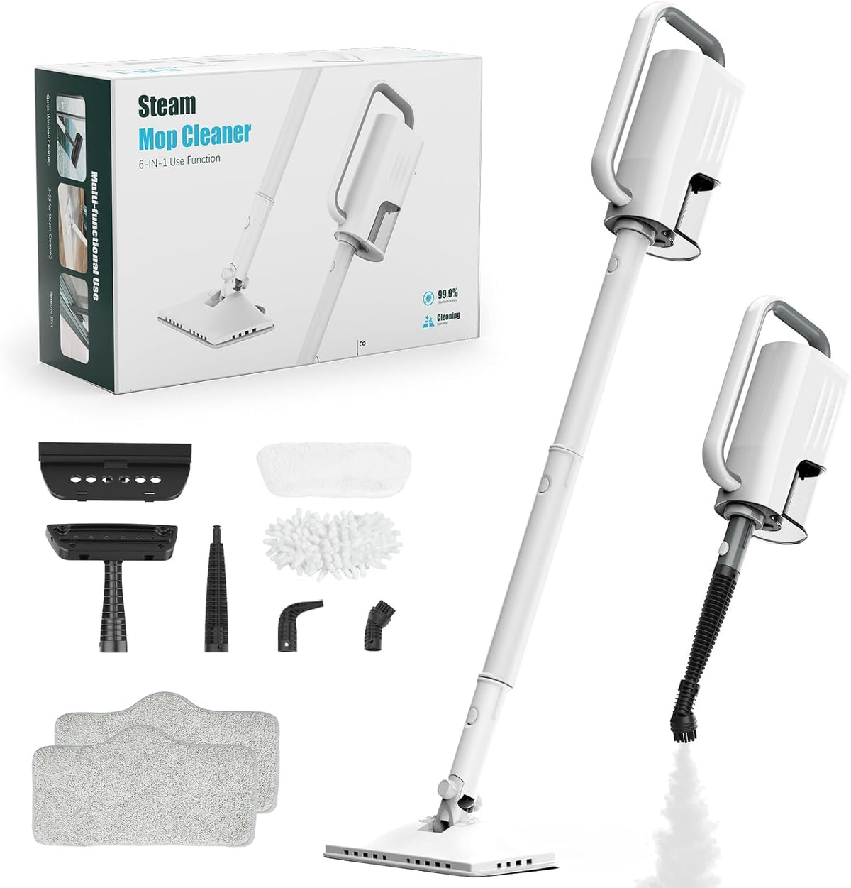 6 in1 Rotated Steam Mop Cleaner with 2 Microfiber Pads,2 Modes, 400ML Removable Tank, 23FT Power Cable