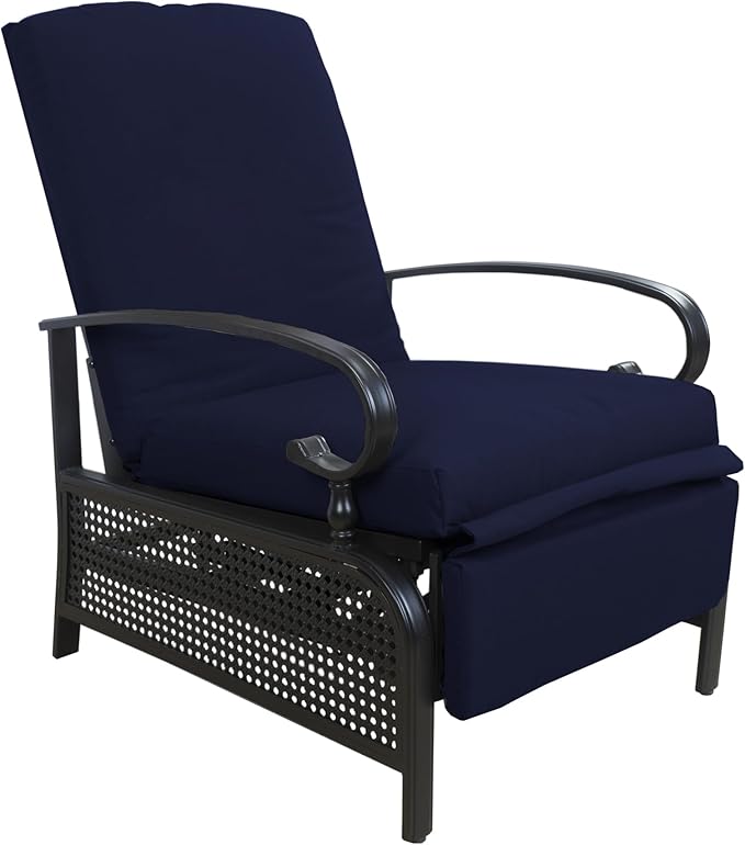 Kozyard Adjustable Outdoor Reclining Lounge Chair, Cushioned Patio Chaise Lounge with Extendable Metal Frame for Sunbathing, Reading & Relaxing – Comfortable Outdoor Recliner(Navy Blue)