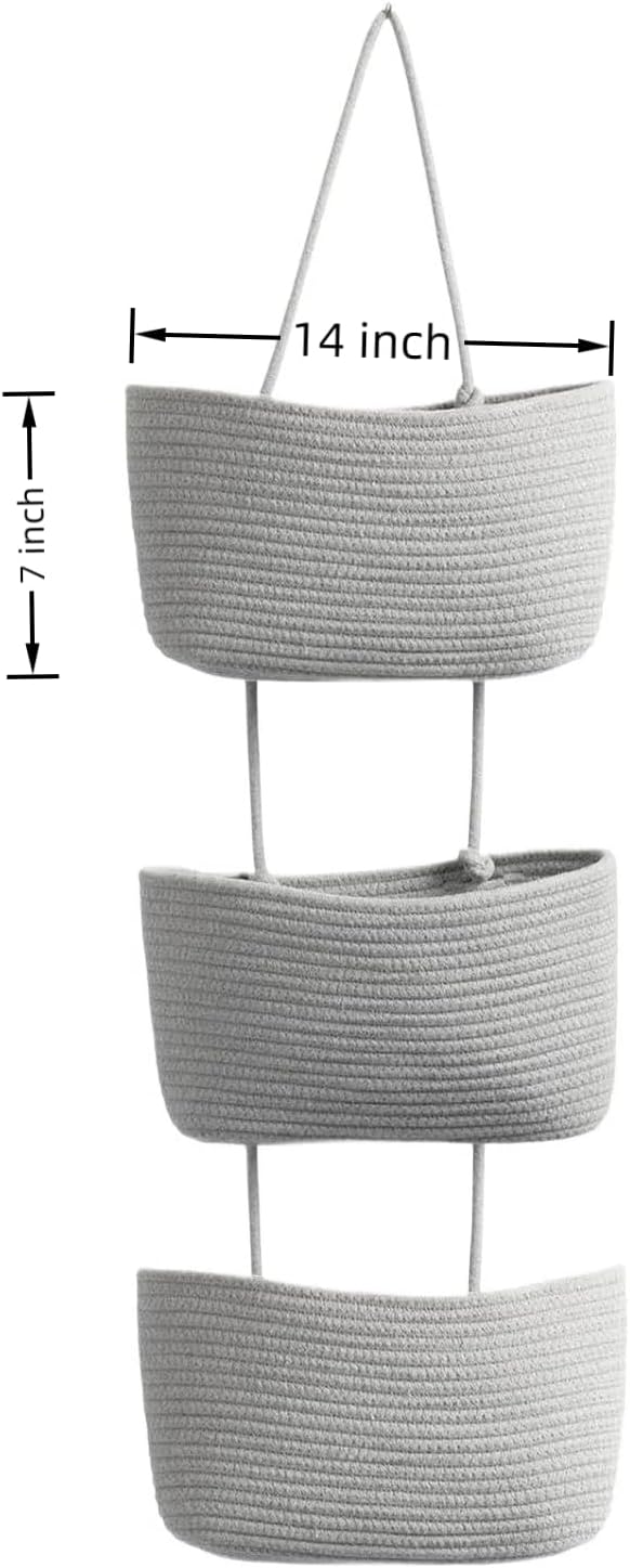Hanging Baskets for Organizing, 3-Tier Woven Cotton Over the Door/Wall-Mounted