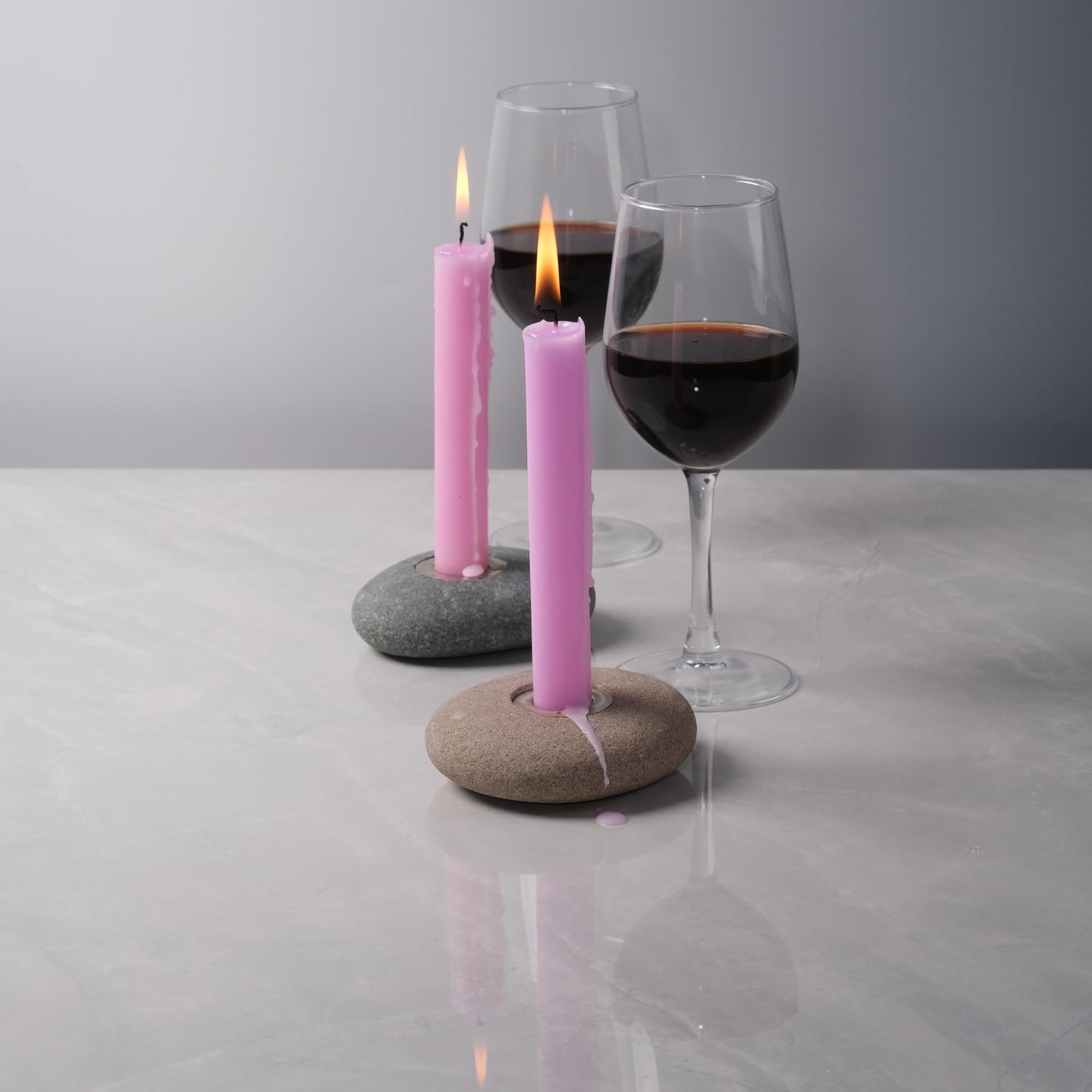 ICNBUYS Handmade Natural Pebble Taper Candle Holder Handcrafted Taper Candle Holder for Altar, Mantle, Desk, Table, Shelf