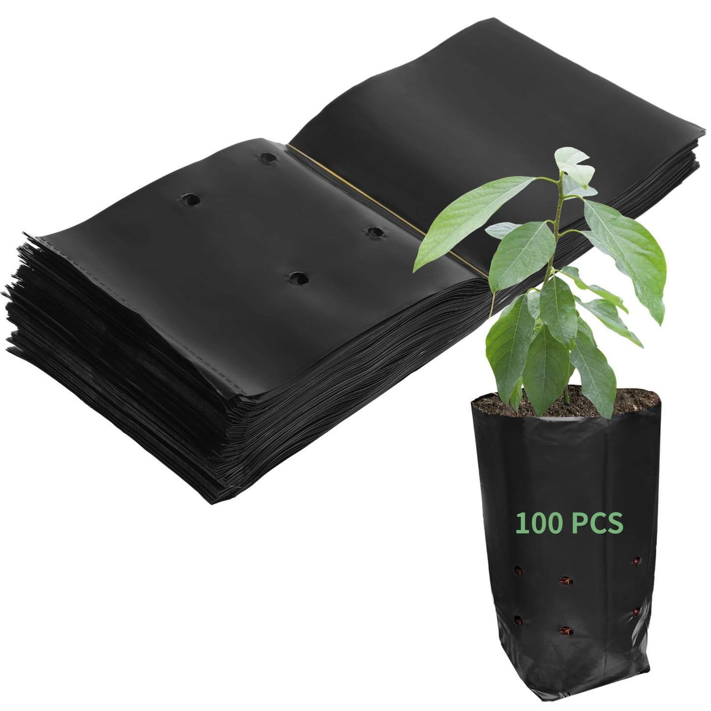 OMISTAR 100 PCS Plant Nursery Bags, Plastic Seedling Pots Container for Fruit Tree Flower Plant Grow, Plant Nursery Bags for Gardening Transplant