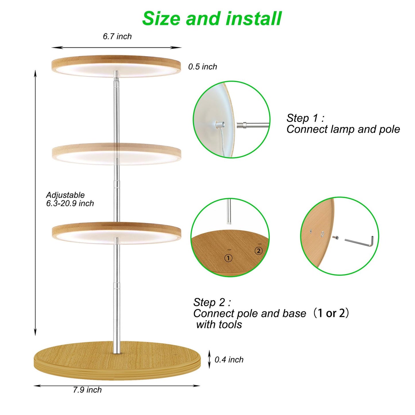Plant Grow Light for Indoor Plant,Bamboo Mini LED Grow Light Garden,Height Adjustable,Automatic Timer with 8/12/16 Hours,1 Pack