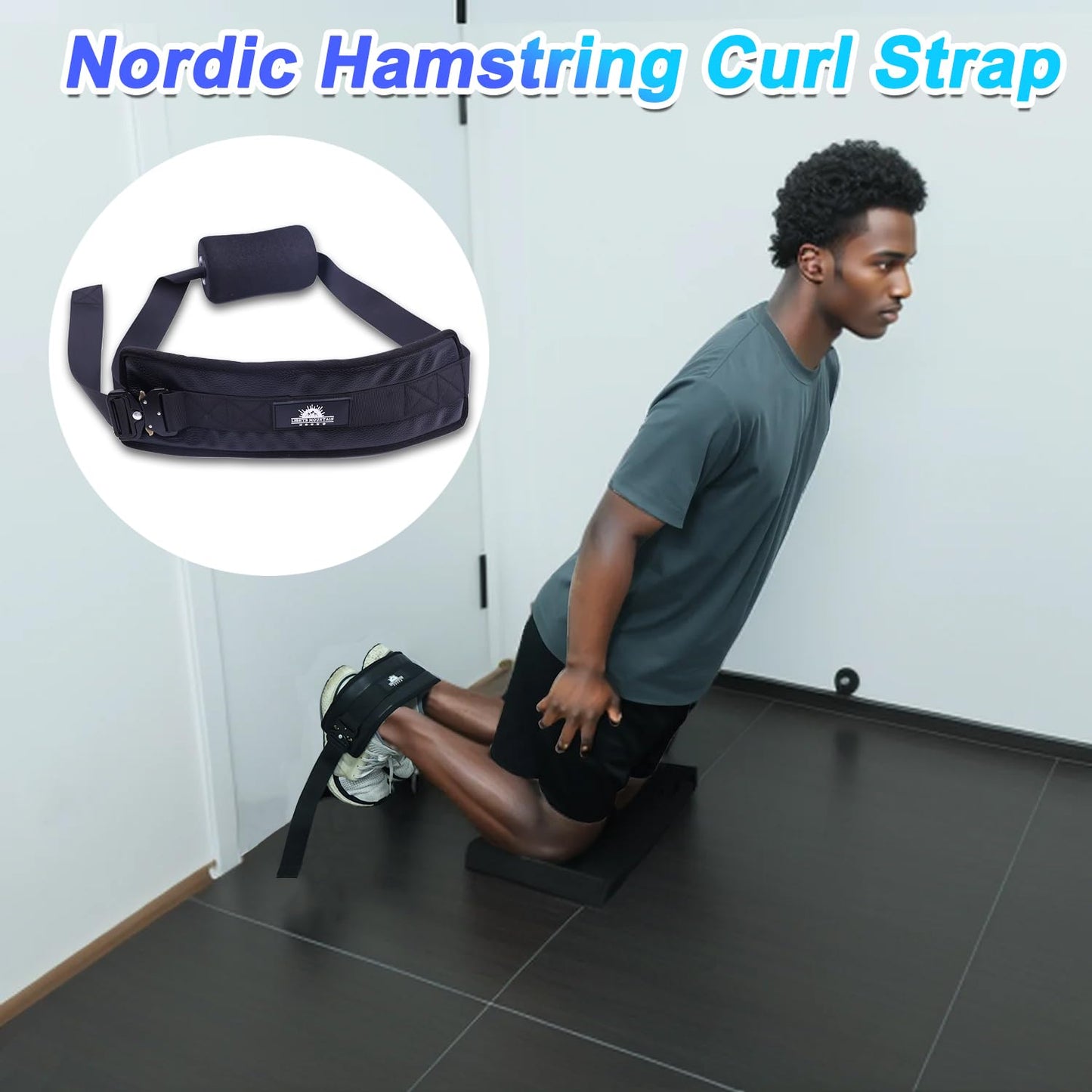 Nordic Hamstring Curl Strap – with Extra Large Foam Stopper and Thick Neoprene Padding, Fits Various Doors, Enhances Leg Strength and Muscles (knee pad not include)