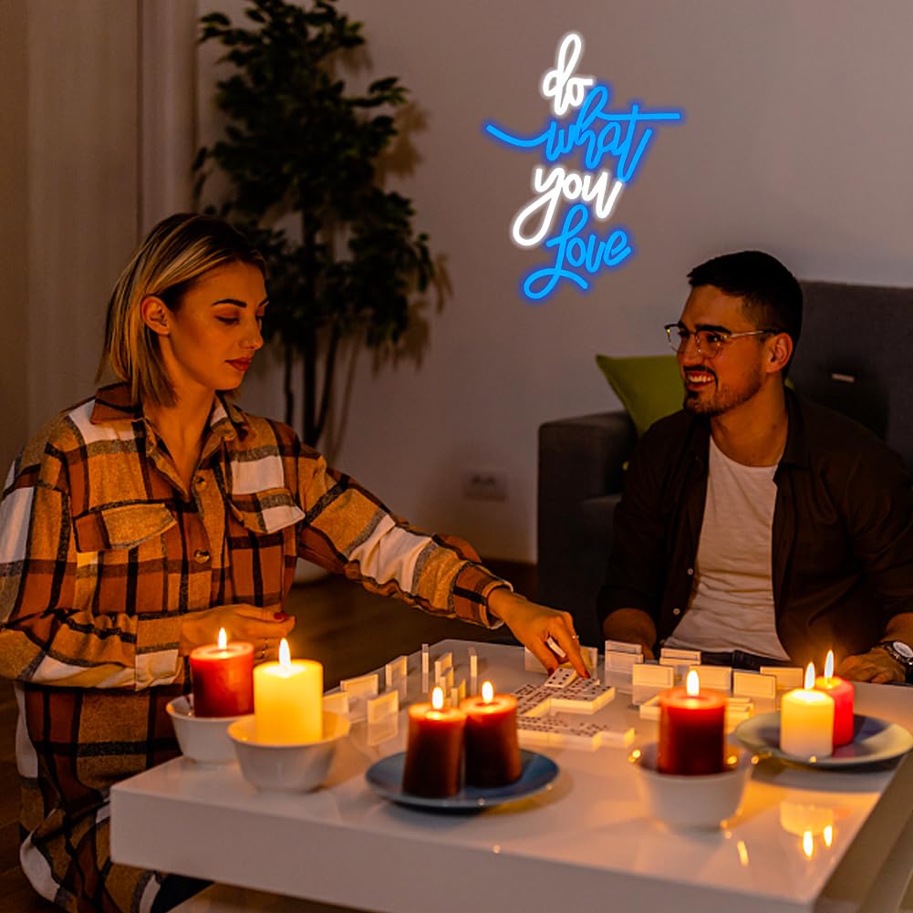 UExnkj-Y Do What You Love Neon Sign Blue White Led Neon Sign Words Neon Lights USB Powered Neon Wall Signs for Bedroom Neon Signs for Wedding, Engagement, Birhthday, Valentines Day Decor