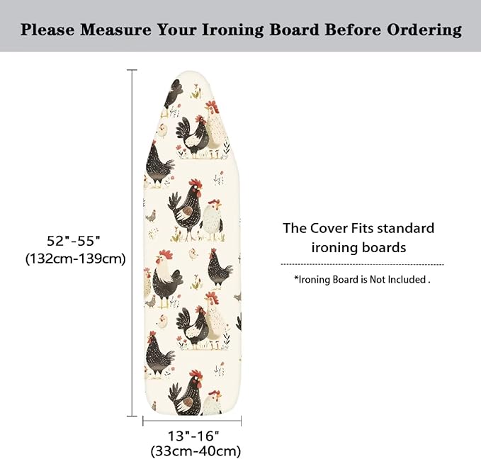 White Rooster Ironing Board Cover and Pad 15x54 Inch, Iron Board Cover