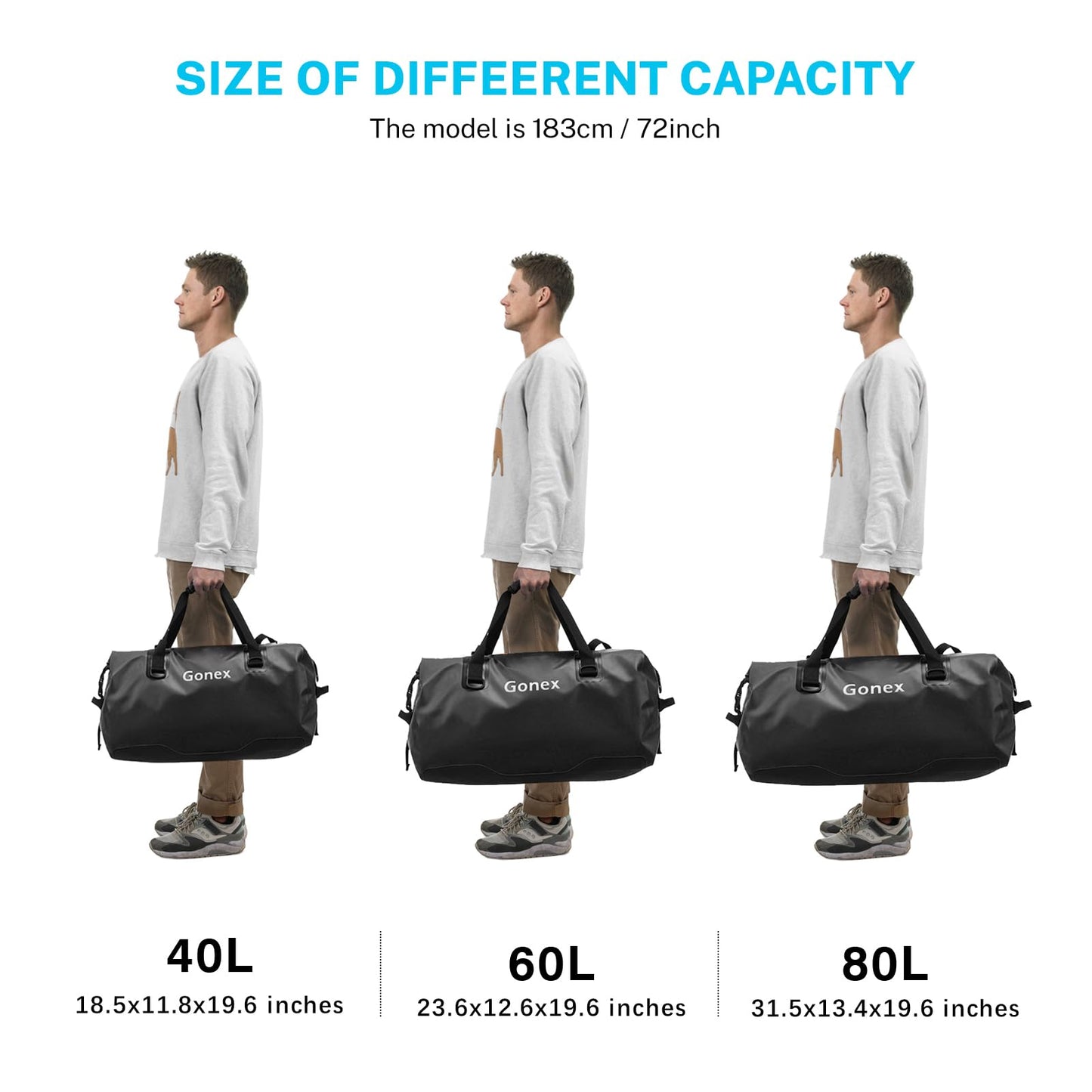Gonex 80L Extra Large Waterproof Duffle Travel Dry Duffel Bag Heavy Duty Bag with Durable Straps & Handles for Kayaking Paddleboarding Boating Rafting Fishing Black