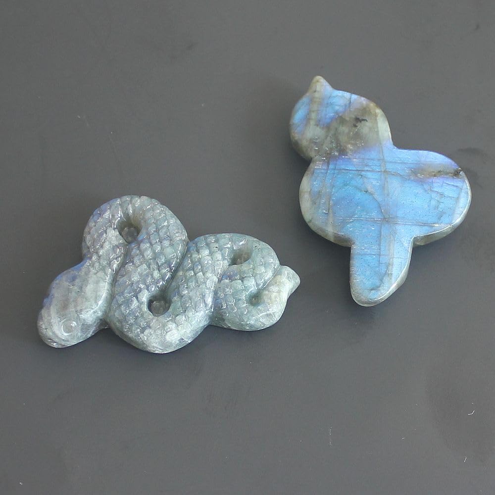 HLbshi Hand Carved Gemstone Crystal Snake Figurine Animal Statue Carving Office Home Decor 2'' (Labradorite)