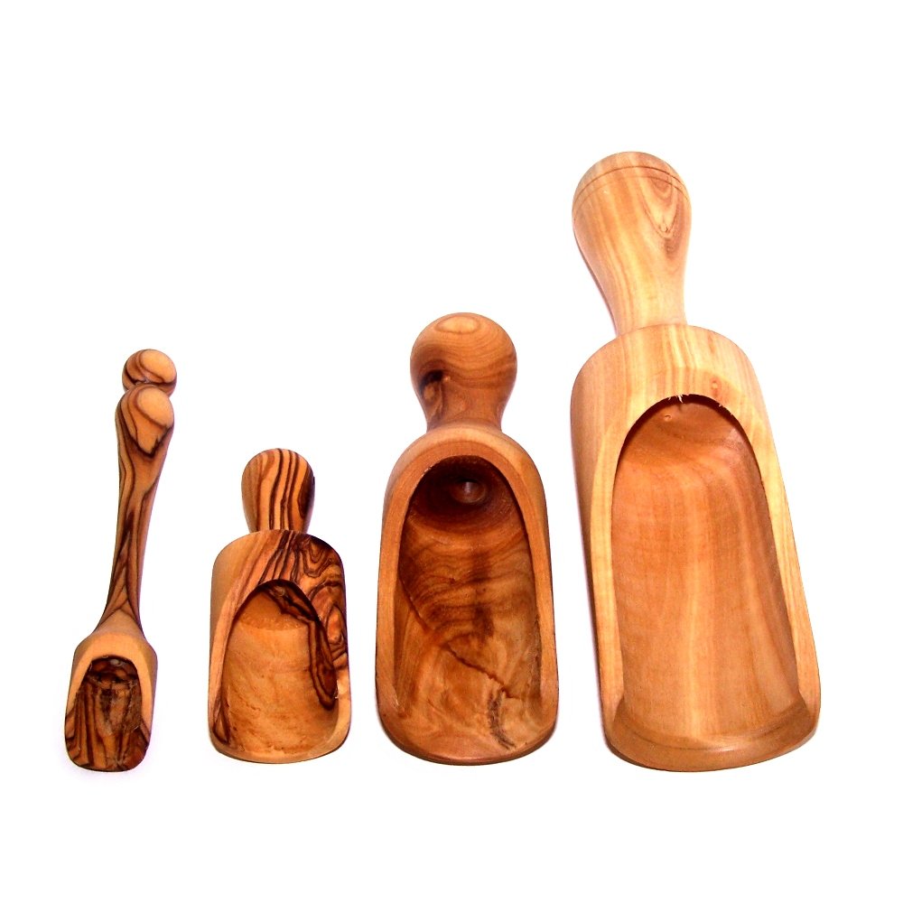 Holy Land Market Olive Wood Salt Spoon/Scoop Set - Handcrafted, 4 Sizes (3-7 in) - Asfour Outlet