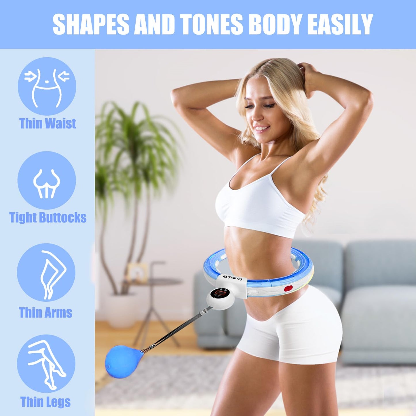Leann L!fe U5-16 Knots with Counter, U5 Silent Smart Weighted Hula Hoop for Adults Weight Loss Infinity Hoop Plus Size, Home Outdoors Fitness Exercise, Abdominal Toner, (Blue-Waist 28"~46")
