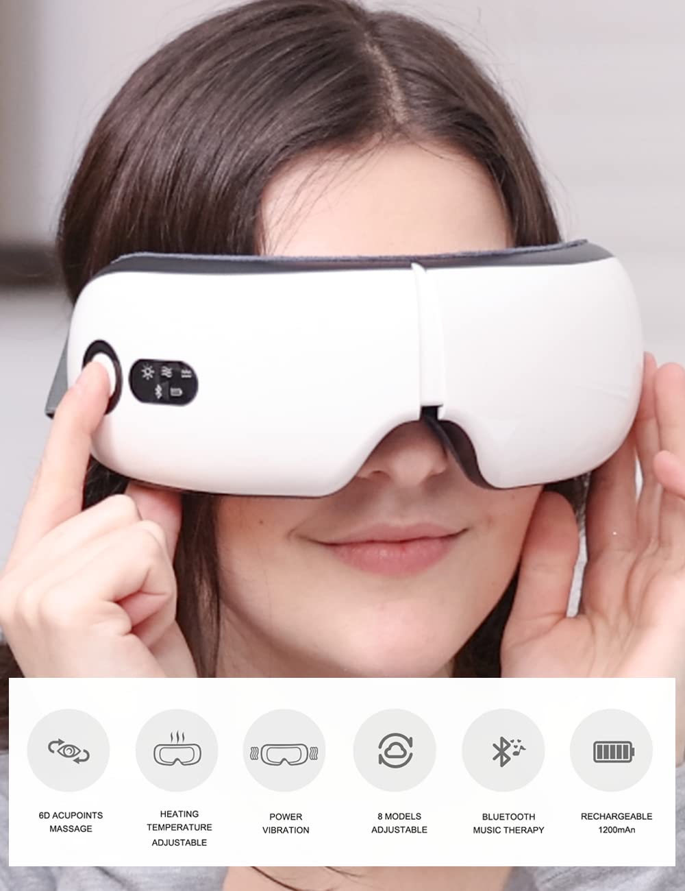 Eyeology Eye Massager with Heat, Intelligent Eye Mask for Eyes Fatigue Relief, White