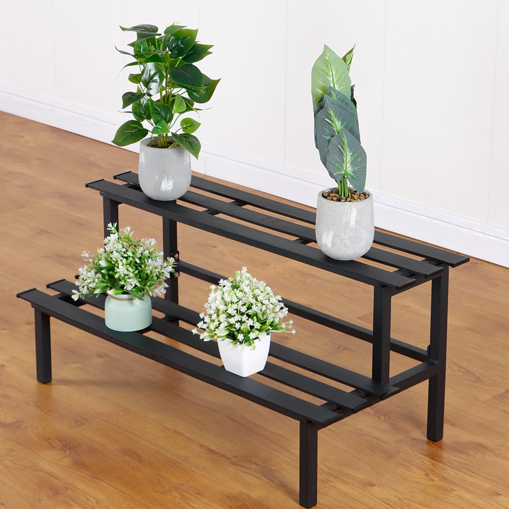 DHYGOTFUR Sturdy 2-Tier Metal Plant Stand for Outdoor & Indoor, Decorative Planter Display Shelf Unit for Garden Patio Balcony Living Room