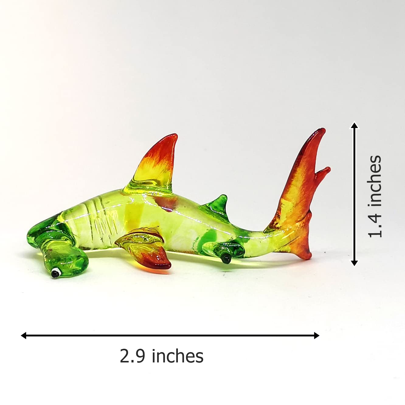 ZOOCRAFT Hammerhead Shark Figurine Blown Glass Green Sealife Collectible Miniature Aquarium Decor