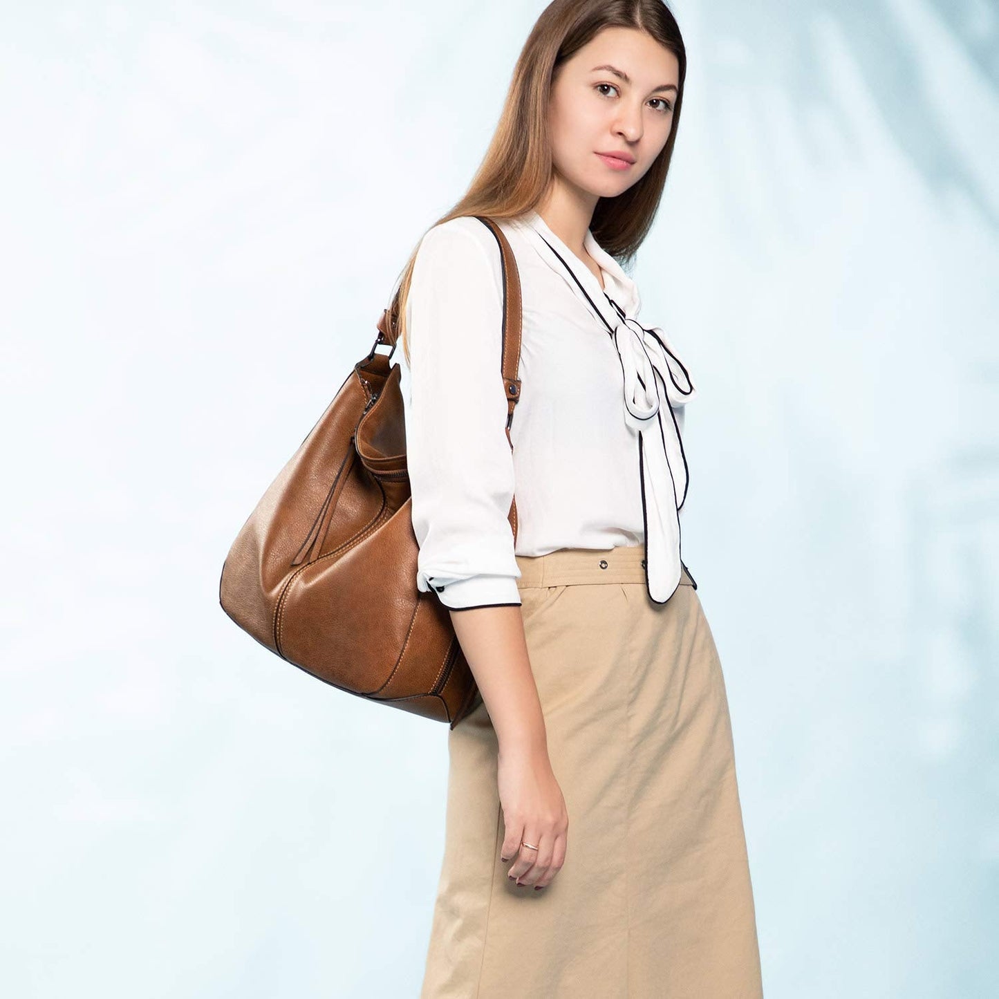 Realer Women Handbags Fashion Hobo Bags Faux Leather Long Strap Shoulder Bag Ladies Large Tote Bag Cross body Bag for Work Business School College Travel Brown